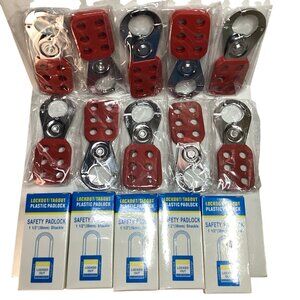 Lockout Tagout Hasp & Pad Locks 10 Set Safety Padlocks Keys & 6 Hole Red LOTO Ki
